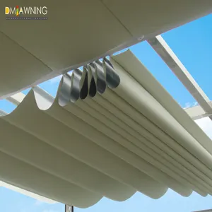 屋外格納式ガーデンサンシェードセイル手動スライディングウェーブパーゴラアルミニウム鋼ステンレスフレームアクリルセイルコーティングパティオ