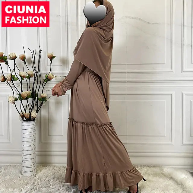 Robe de cor sólida feminino islâmico, vestido de oração, cor sólida, vestido para mulheres islâmicos, com cachecol longo 6378