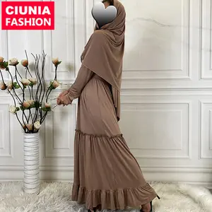 moslim thobe vrouwen Suppliers-6378 # Effen Kleur Mode Gewaad Moslim Islamitische Vrouwen Gebed Jurk Thobe Matching Met Lange Sjaal