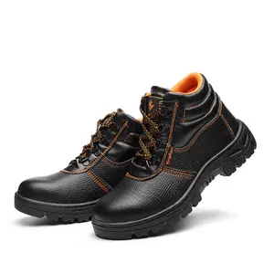 Sapatos de dedo do pé de aço para homens, sapatos de couro, construção, botas de segurança do tornozelo