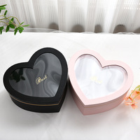 Caja de Regalo de Cartón Mate con Ventana de Cristal de Dos Corazones, Materiales Reciclados, Tapa Transparente para el Día de San Valentín, Rosas, Flores, Frutas