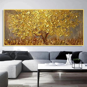 Pintura al Óleo Abstracta <span class=keywords><strong>de</strong></span> Árbol Dorado en 3D, 100% Pintada a Mano, con Paleta Grande y Técnica <span class=keywords><strong>de</strong></span> Espátula, sobre Lienzo - Product Image 2
