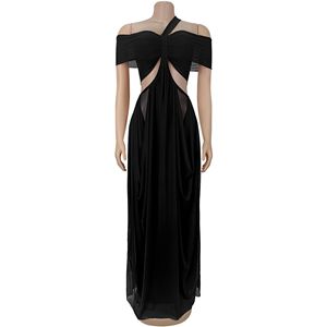 Vestido Maxi con Hombros Descubiertos y Detalle de Bolsillo Drapeado para Mujer, Vestido de Noche para Eventos Formales - Product Image 5