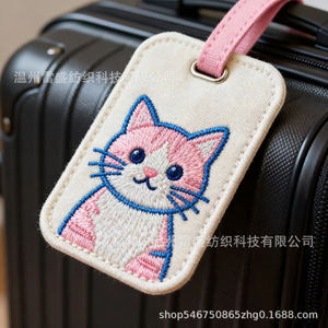 Nn5 Embroidered Luggage Tag Floral Pattern Twill <b>Fabric</b> With Pink Strap For Travel <b>Suitcase</b> Identification - Product Image 4