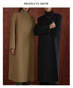 Dames Lange Wollen Jas Met Handgemaakte Knoopsluiting 100% Wollen Bovenkleding Effen Geverfde Stof Uitstekend - Product Image 5