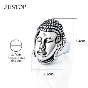 JUSTOP Modern Cocktail <b>Ring</b> Rhodium Plated Stainless Steel Unisex Fashion Jewelry 2.3cm Width <b>Adjustable</b> <b>Size</b> - Product Image 5