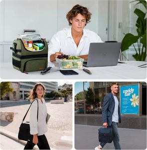 Bolsa Térmica para Almuerzo con Doble Compartimento, Bolsa Refrigerante Impermeable con Secciones Secas y Frías, Correa Ajustable para el Trabajo y Picnic - Product Image 4