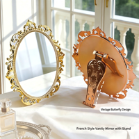 Miroir de maquillage HD sculpté vintage, 3 modes d'utilisation : portable, sur table, ou mural, pour la décoration de chambre