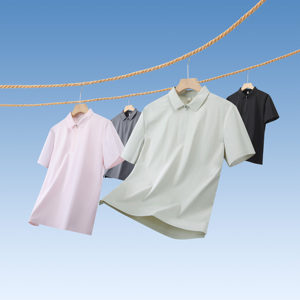 เสื้อโปโลคุณภาพสูง 7A แอนตี้แบคทีเรีย แขนสั้น คอซิป 1/4 ผลิตจากผ้าถักเนื้อนุ่ม ระบายอากาศได้ดี ผสมผ้าฝ้าย/โพลีเอสเตอร์/อีลาสเทน เหมาะสำหรับกอล์ฟ - Product Image 1