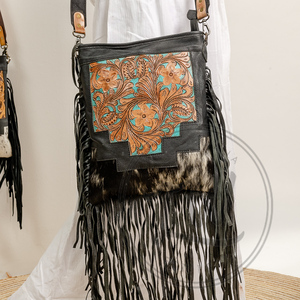 Hot Sale 2024 Hand Tooled Hair On Leather Large Fringe <b>Handbag</b> Stylish Women Genuine Leather Shoulder Bag <b>Big</b> Size Crossbody Bag - Product Image 2