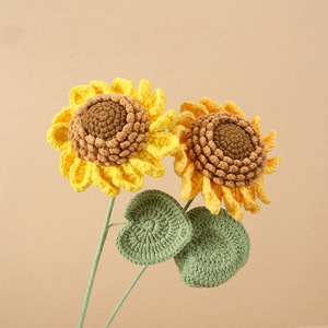 Fleur artificielle tournesol au crochet Kexiang, branche unique, jaune, polyester, décoration murale ou de bureau, cadeau pour la fête des enseignants - Product Image 3