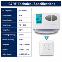 Thermostat intelligent sans fil RF C7RF pour chaudière à gaz, chauffage de l'eau, thermostat programmable pour chaudière avec relais à contact sec 8A