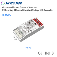Capteur de présence humaine à micro-ondes Skdyance V3-PE 12-24VDC + Contrôleur LED à tension constante à 3 canaux avec gradation RF