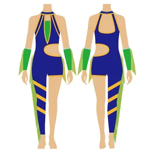 Legging Desain Leotard Halter Kostum Majorette Anak-anak Dansa Majorette Unitard Biru Kerajaan