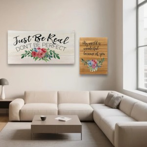 Art mural en bois avec motif floral et citation "Just Be Real Don't Be Perfect" Peintures de paysage Type de produit - Product Image 2