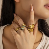 2025 nouveau PVD 18K plaqué or Double papillon ouvert bague de mode en acier inoxydable pour les femmes pour les fêtes et les anniversaires