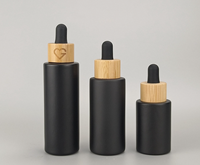 Flacon compte-gouttes en verre ambré transparent givré de 30 ml, 50 ml, 60 ml avec bouchon compte-gouttes en bambou pour emballage de soins de la peau