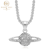 Collar con Colgante de Planeta del Universo con Incrustaciones de Diamantes para Hombre, Estilo Hip Hop, Chapado en Oro de 18K, Acero Inoxidable, Joyería de Moda, Regalo