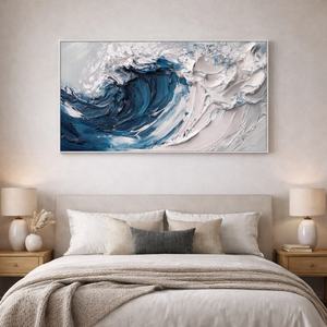 Peinture à l'huile originale personnalisée « Vague éclatante » avec texture impasto, motif vague océanique bleue et blanche, art mural océanique, œuvre d'art moderne peinte à la main - Product Image 4