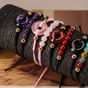 Bracelet <span class=keywords><strong>Feng</strong></span> <span class=keywords><strong>Shui</strong></span> Bracelet en agate de pierres précieuses naturelles Boucle Donut Chakra Pierre Perles Bracelet Bonne Fortune Richesse Amour Bijoux - Product Image 1