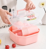 Ensemble de vaisselle de camping en plastique portable, kit de vaisselle de pique-nique d'extérieur avec boîte de rangement, assiette, bol, tasse, couverts réutilisables