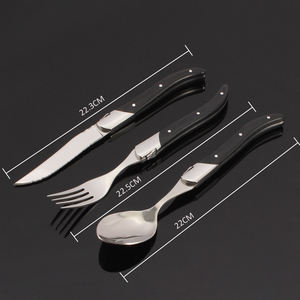 Ensemble de <span class=keywords><strong>couverts</strong></span> de luxe 3 pièces en acier inoxydable à faible MOQ, couteau à steak <span class=keywords><strong>Laguiole</strong></span>, cuillère et fourchette avec manche en bois noir - Product Image 3