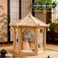 Pavillon d'escalade pour chat de style antique, avec colonne en corde de chanvre intégrée, résistant aux griffures et anti-déchirure, en bois massif, pour tous les animaux de compagnie