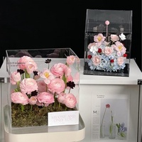 Boîte à fleurs carrée transparente en acrylique pour tulipes, emballage cadeau pour la Saint-Valentin, boîte cadeau pour bouquet