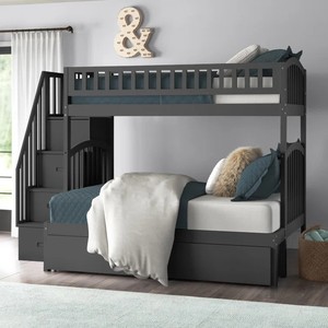 <span class=keywords><strong>Lit</strong></span> superposé en bois massif pour enfants avec tiroirs de rangement gris - Product Image 1