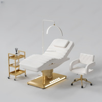 Lit de beauté électrique à 3 moteurs, design incurvé, noir et or, massage facial, salon de spa, luxe, revêtement en cuir réglable