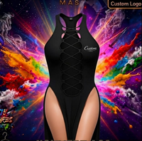 OEM Custom Black Lace up Monokini with Face Mask Mas Band Costume J'ouvert Caribbean Carnival Monday Wear Monokini Bodysuit