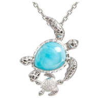 Joyería Hawaiana de Plata Esterlina 925 con Diseño de Vida Marina, Colgante de Tortuga Marina con Larimar Natural y Cadena de Cable