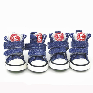 थोक पालतू सहायक उपकरण कुत्ते के जूते गर्म बिक्री फैशन कैनवास कुत्ते के जूते गैर पर्ची जींस नीले रंग कुत्ते स्नीकर्स जूते - Product Image 3