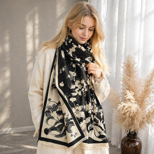 Chal/Capa de Cachemira Largo para Mujer, Color Beige y Negro, con Diseño Geométrico de Puntos, con Flecos, Talla Grande, Multifuncional, para Invierno - Product Image 2