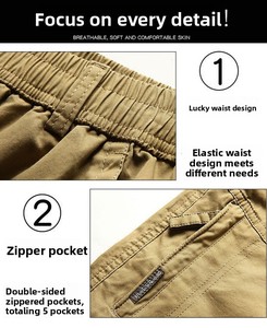 Pantalones Cortos Cargo Elásticos Capri para Hombre, Personalizados por el Fabricante, 3/4 <span class=keywords><strong>de</strong></span> Largo, <span class=keywords><strong>de</strong></span> Algodón, Sólidos, Ecológicos, Antiarrugas, Casuales, con Múltiples Bolsillos - Product Image 5