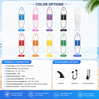 Planche à pagaie gonflable 2-en-1 certifiée CE Eco Crystal Clear avec lumière LED pour le tourisme, la pêche, le yoga et les activités aquatiques