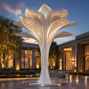 Elegante Opera d'Arte in Legno Intagliato a Petali di Loto <span class=keywords><strong>Bianco</strong></span> per Giardini di Lusso e Decorazioni Architettoniche di Alta Gamma - Product Image 1