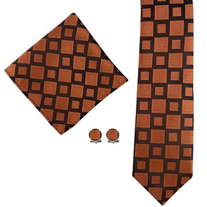 Conjunto de Gravata Masculina de Luxo 8cm para Negócios, Jacquard Preto e Dourado Listrado Xadrez Paisley, Lenço de Bolso e Abotoaduras, Presente para Casamento e Negócios - Product Image 1