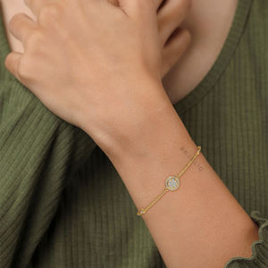 Pulsera de Oro Sólido de 14K con Diamantes en Forma de Flor, Pulsera de Cadena con Dijes Redondos de Diamantes de Laboratorio, Pulsera Minimalista de Oro - Product Image 2