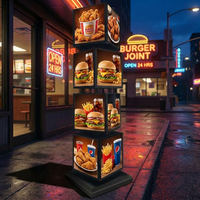 Boîte à lumière rotative à 4 couches et 4 faces, panneau publicitaire dynamique, panneau de menu LED en acrylique pour les magasins de fruits, les restaurants, les supermarchés, les cafés