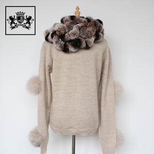 Sciarpa a scialle in vera pelliccia di coniglio per donna all'ingrosso invernale di alta qualità con scialle in vera pelliccia calda - Product Image 2
