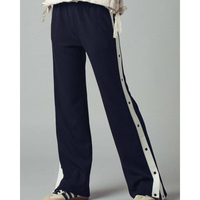 Pantalon fille jambe droite pantalon de survêtement à bouton pression pantalon baggy à rayures contrastées pantalon de survêtement à bouton pression