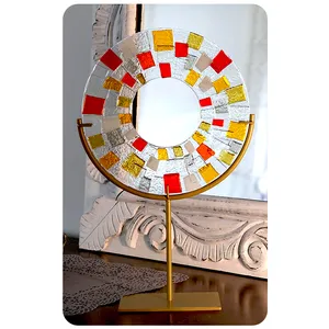 수제 퓨전 아트 패턴 스테인드 글라스 테이블 장식 금속 스탠드 현대 환각 융합 유리 서 태양 포수