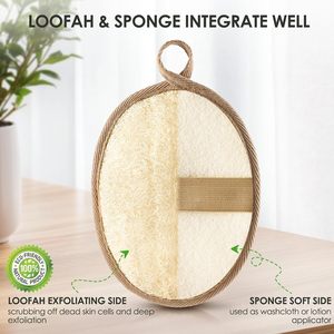 Grand Natural Gray Loofah Handheld Bath Brush Dead Skin Removing Exfoliating Body <b>Sponge</b> 9x12cm Round for <b>Shower</b> and Bath Use - Product Image 3