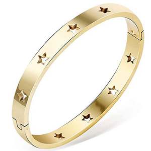Brazalete chapado en oro de 18 quilates a la moda, elegante pulsera de acero inoxidable ahueca hacia fuera estrellas, joyería para mujeres para regalos, bodas - Product Image 4