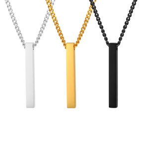 Collier pendentif carré vierge en acier inoxydable pour homme, haute qualité, avec barre de gravure de nom, vente en gros - Product Image 2