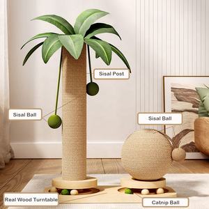 Pohon palem menggaruk kucing, pohon palem dengan mainan meja putar kayu nyata dan bola Catnip besar - Product Image 5