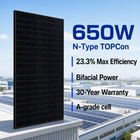 Panneau solaire monocristallin haute efficacité 650W 680W tout noir, demi-cellules, type N, TOPCon, bifacial, double vitrage, certifié TUV IEC CE, garantie 30 ans