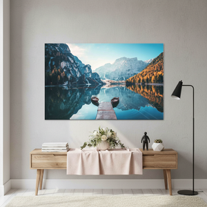 Toile imprimée : Décoration murale avec paysage de montagne des Dolomites et du lac Braies, toile enveloppée - Product Image 3