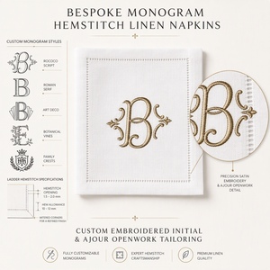 Serviettes de table en lin délavé brodées personnalisées avec monogramme, mélange coton-lin, pour mariage, décoration de table - Product Image 2
